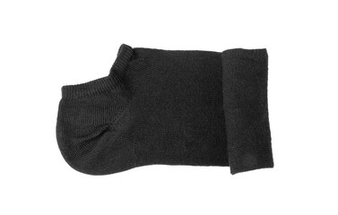 New Black Cotton Sock Isolated, Rolled Sportswear, Classic Unisex Cotton Socks on White Background