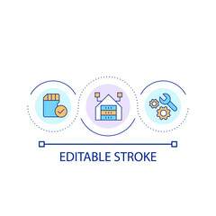 Fixed memory card loop concept icon. Repairing database. Information storage management abstract idea thin line illustration. Isolated outline drawing. Editable stroke. Arial font used