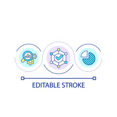 Data analysis loop concept icon. Statistic research. Productive system. Check performance abstract idea thin line illustration. Isolated outline drawing. Editable stroke. Arial font used