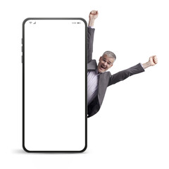 Successful businessman and blank smartphone