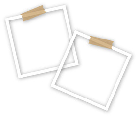 Empty white photo frame with shadows. Polaroid frame on transparent background. Realistic old photo frame in white color. PNG image