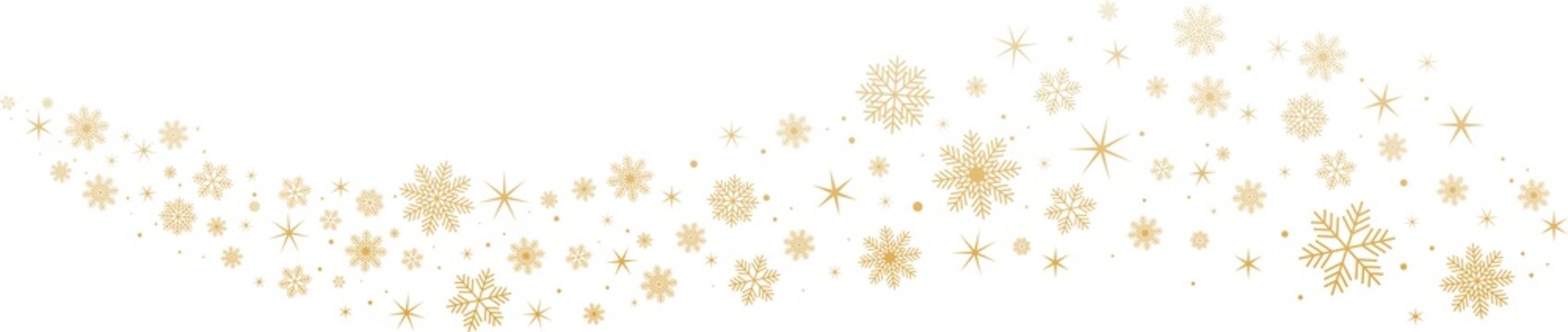 Gold snowflakes and stars on transparent background. New year illustration. PNG image