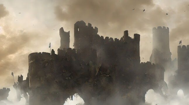 A concept art illustration of Crumbling Farum Azula. A location from Elden ring game. Levitating ruins of castle/fortress and colosseum spinning and flying around a huge tornado. Vortex and whirlwind