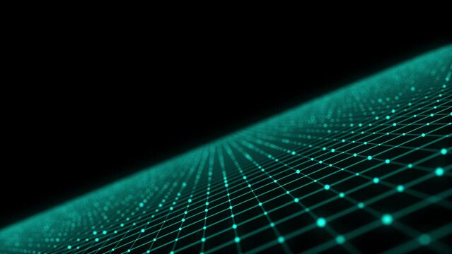 Technology wireframe landscape. Perspective grid. Digital space. Colorful mesh on a black background. 3d rendering.