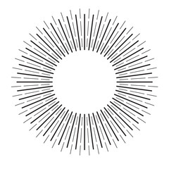 Vintage Sunburst, Black and White Sun Vector Icon, Bursting Sun Rays, Star Pictograph, Speed Lines