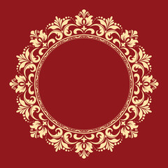 Decorative frame Elegant vector element for design in Eastern style, place for text. Floral golden and red border. Lace illustration for invitations and greeting cards