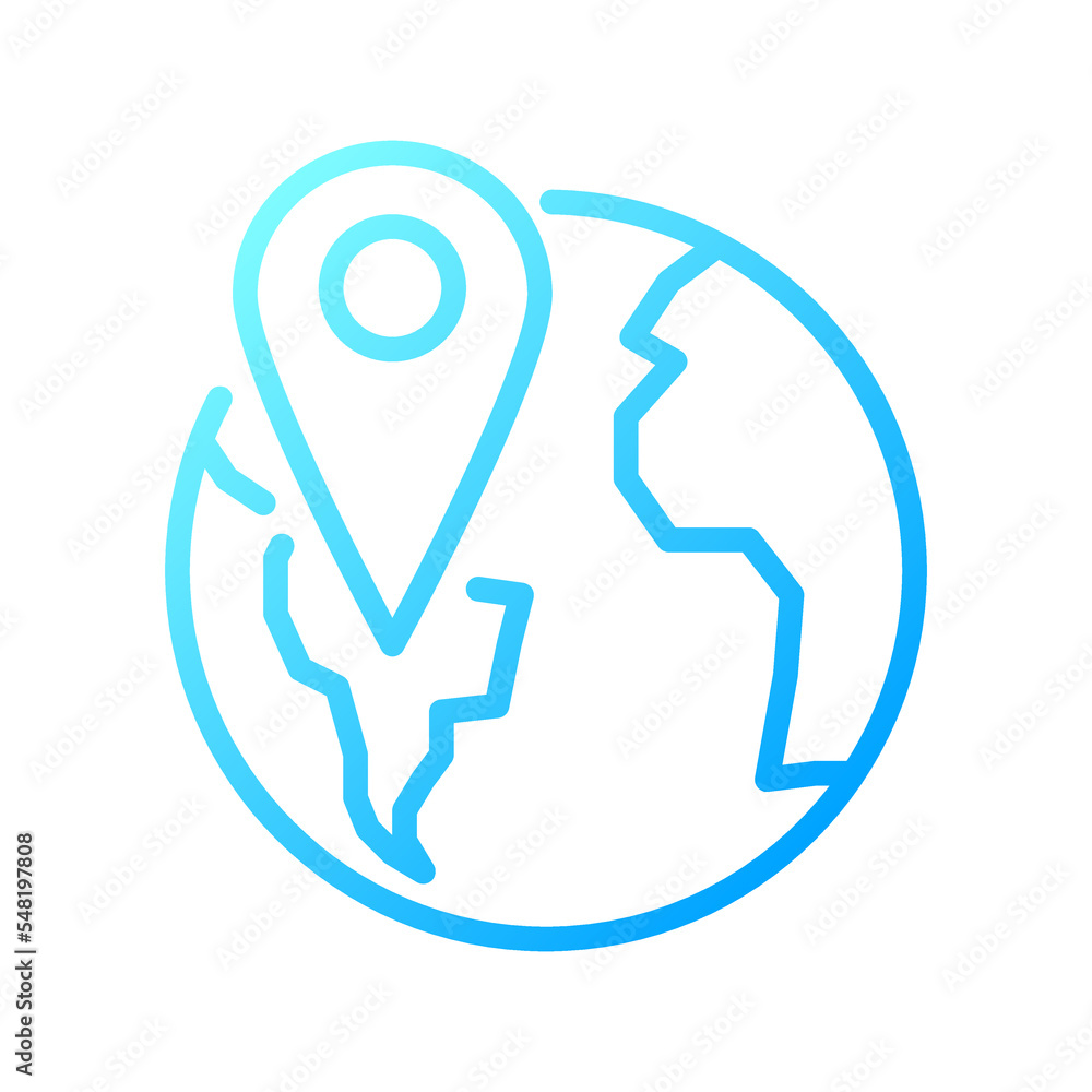 Poster globe with pin pixel perfect gradient linear vector icon. word navigation. earth with destination ma