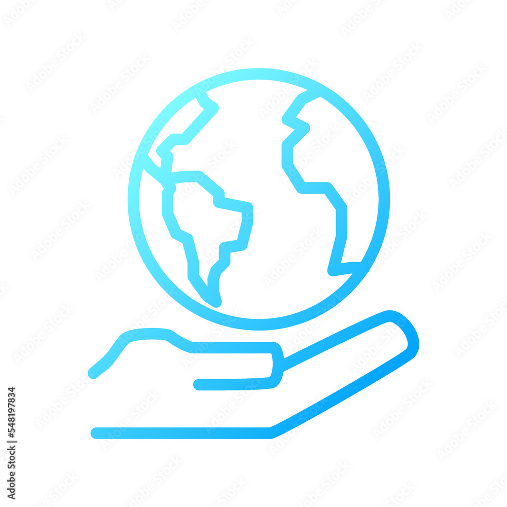 Poster globe on hand pixel perfect gradient linear vector icon. holding world. saving earth. environmental 