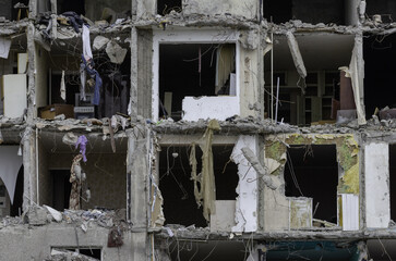 destroyed and burned houses in the city Russia Ukraine war