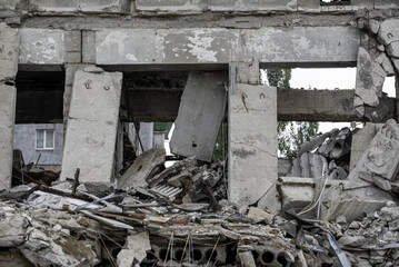 destroyed and burned houses in the city Russia Ukraine war