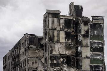 destroyed and burned houses in the city Russia Ukraine war