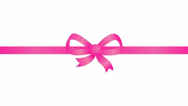 Animated pink ribbon with a bow. Vector illustration isolated on the white background.
