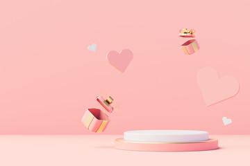 Love background concept, mock up scene with podium geometry shape for Valentine's day event. 3D rendering