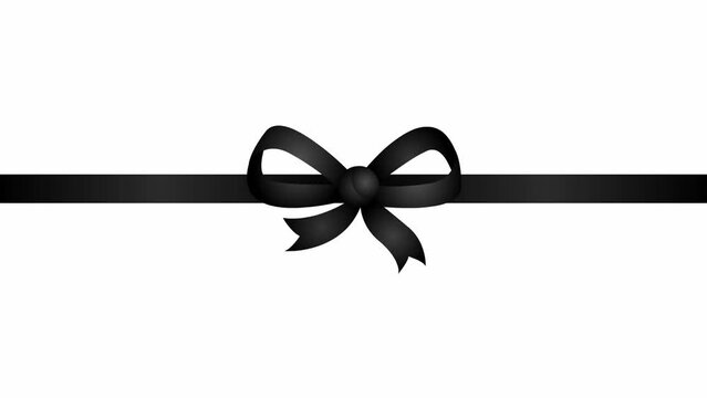 Animated black ribbon with a bow. Vector illustration isolated on the white background.