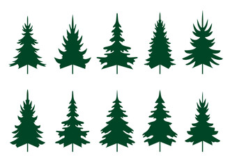 Green Spruce Trees. Winter season design elements and simply pictogram. Set Isolated vector Christmas Tree Icons and Illustration.