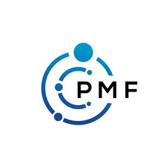 Fototapeta na wymiar PMF letter technology logo design on white background. PMF creative initials letter IT logo concept. PMF letter design.