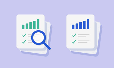 Analysis research data review icon vector or financial business sales audit report symbol pictogram graphic flat illustration, examine inspection search, evaluation overview quality results image