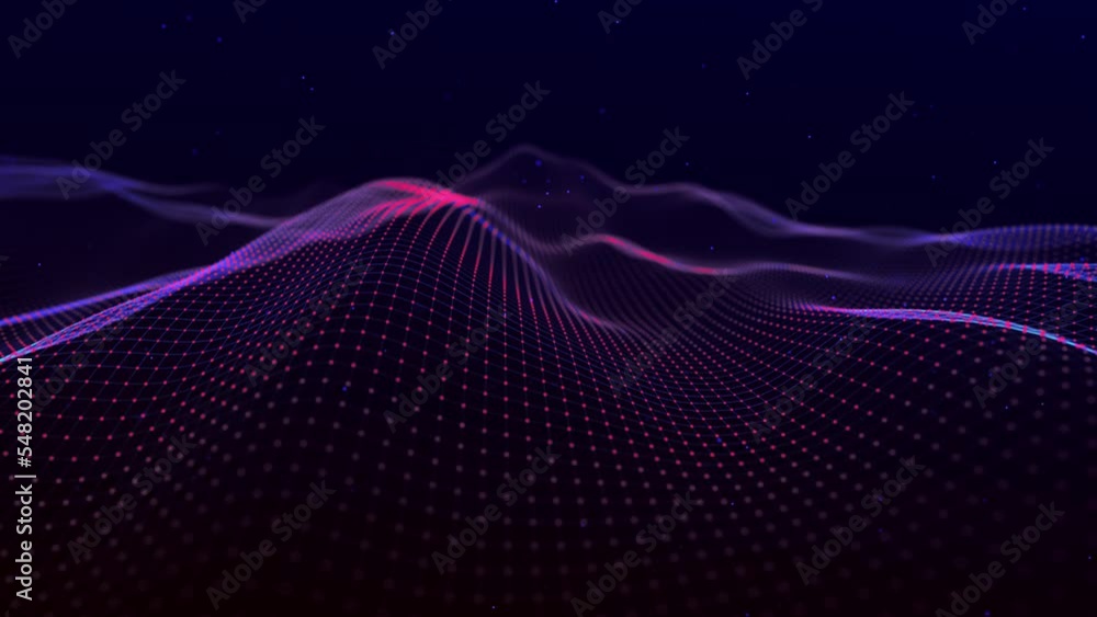 Poster abstract digital background. dynamic wave of glowing particles. data flow information. concept of di