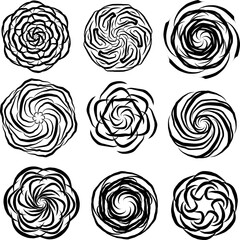 Set of icons of black spirals. A vector illustration