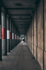 pedestrian passageway with concrete columns, Copenhagen, Denmark