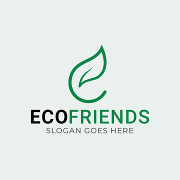 letter E - green logo - leaf plus E logo - letter mark - monogram - eco friends