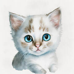 Watercolor illustration portrait of a kitten 