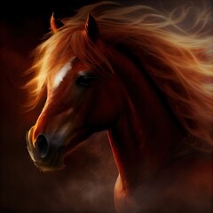 Fototapeta na wymiar Gorgeous horse with flowing mane. Fantasy creative portrait. Ai generated illustration