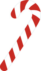 Christmas candy cane with red and white stripes isolated on blue background. Sweet stick for New Year. Vector flat illustration