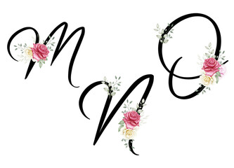 Floral Alphabet Set with flowers bouquet composition