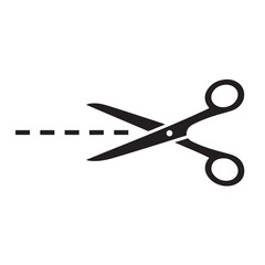 vector pictogram of scissors and cutting line, black silhouette icon