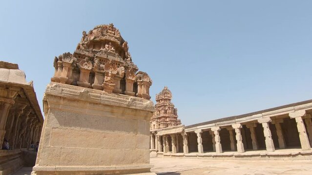 Incredible ancient ruins of Lost city, monuments at Hampi in Vijayanagara district in India, establishing
