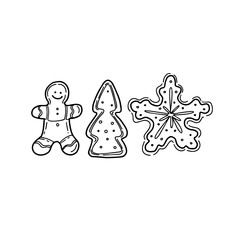 Traditional Christmas food Gingerbread illustration in doodle style