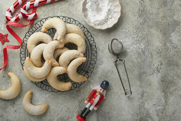 Christmas cookies crescents. Homemade traditional Christmas cookies Vanilla crescents in rustic...