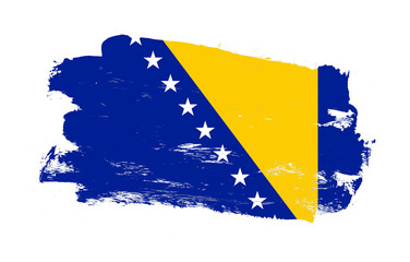 Stroke brush painted distressed flag of bosnia and herzegovina on white background - obrazy, fototapety, plakaty