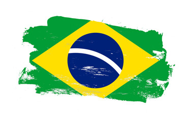 Stroke brush painted distressed flag of brazil on white background