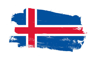 Stroke brush painted distressed flag of iceland on white background