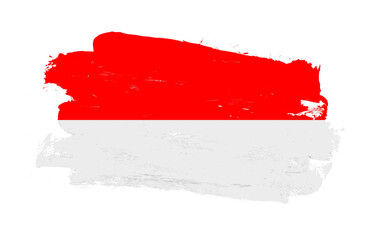 Stroke brush painted distressed flag of indonesia on white background