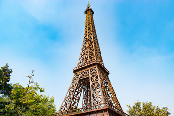 Replica of Eiffel Tower or seven wonders of the world in Waste to Wonder Theme Park, Delhi. It is constructed from industrial and other waste metal products.