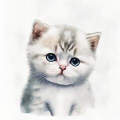 Little kitten portrait, watercolor illustration