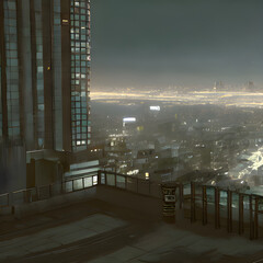 屋上から都市を見下ろす光景。
