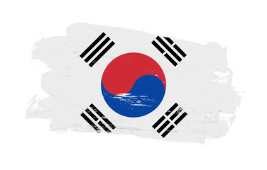 Stroke brush painted distressed flag of south korea on white background