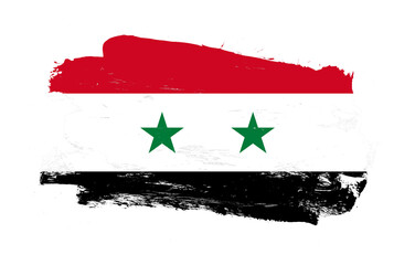 Stroke brush painted distressed flag of syria on white background