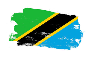 Stroke brush painted distressed flag of tanzania on white background