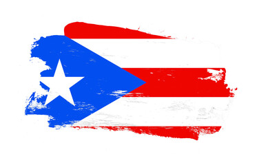 Obraz na płótnie Canvas Stroke brush painted distressed flag of puerto rico on white background
