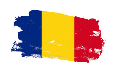 Stroke brush painted distressed flag of romania on white background