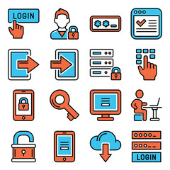 Member Login Icons Set on White Background. Vector