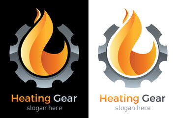 Sanitär, Heizen, Heizungsmonteur - Feuerflamme und Zahnrad - Logo, Firmenzeichen, Emblem, Branding