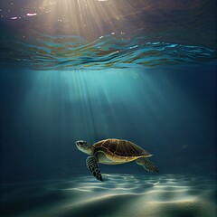 Turtle in the sea. Stunning photorealistic illustration generated by Ai	