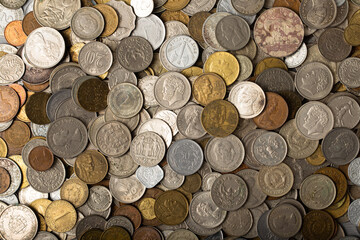 Mixed value of the world's ancient coins, savings concept