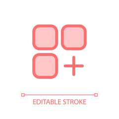 Obraz premium Menu with add option pixel perfect glassmorphism ui icon. Change, edit. Color filled line element with transparency. Vector pictogram in glass morphism style. Editable stroke. Arial font used